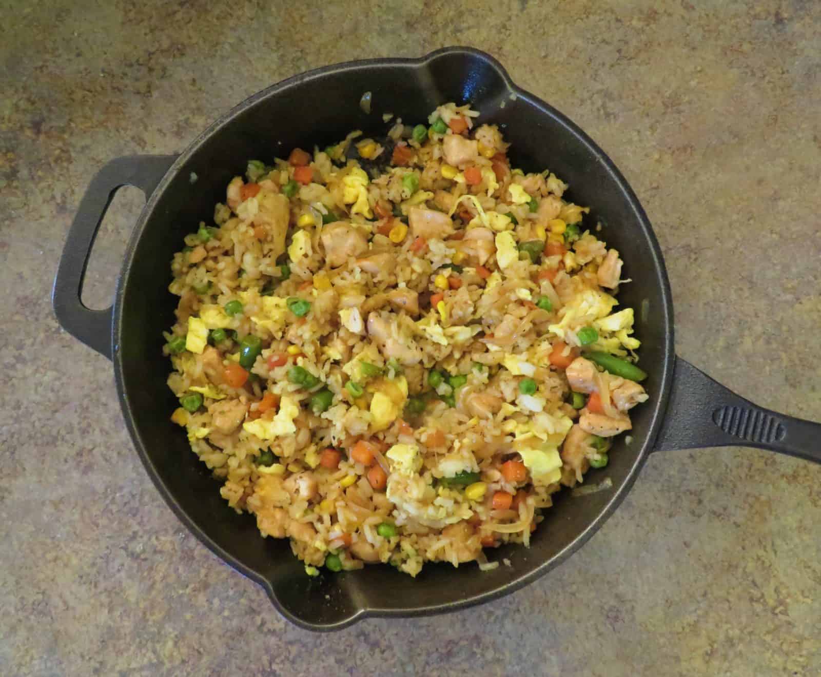Chicken fried rice in a cast iron skillet - the Midwest Kitchen Blog