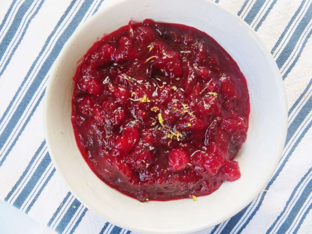 Cranberry sauce with lemon zest over top