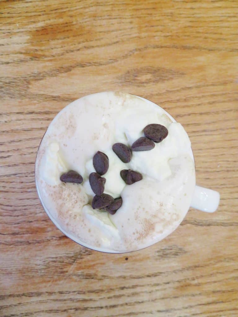Classic hot chocolate with semi -sweet chocolate chips.