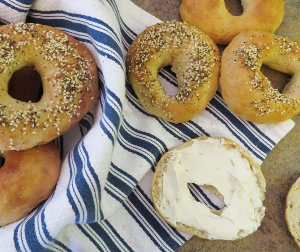 Homemade bagels served with cream cheese. - The Midwest Kitchen Blog