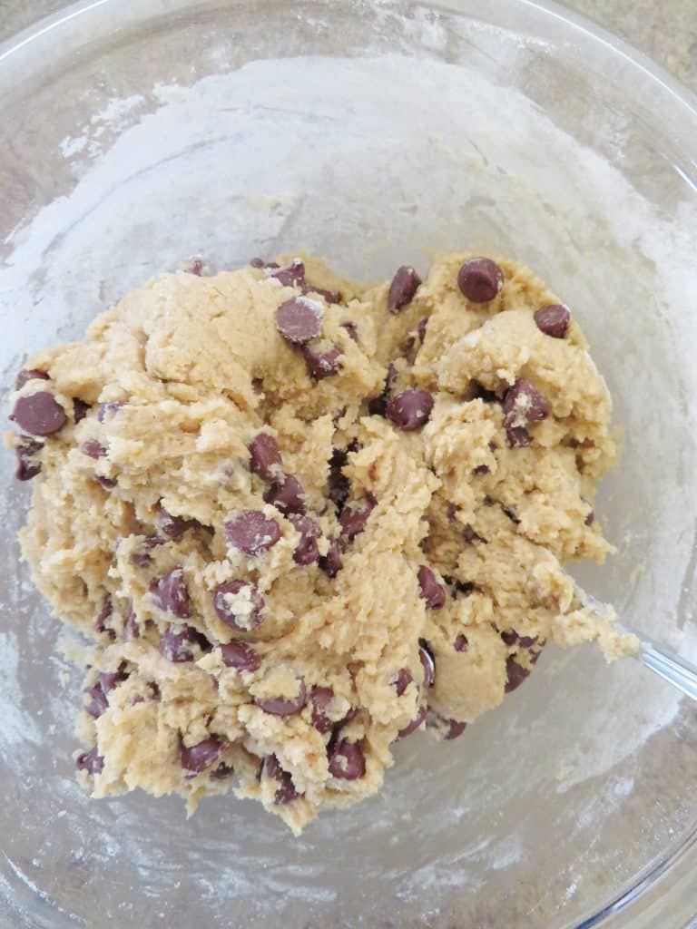 close up on cookie dough in a bowl