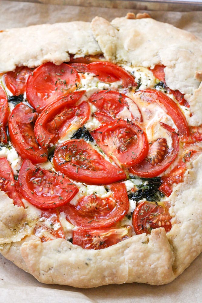 Tomato Goat Cheese Galette with Spinach